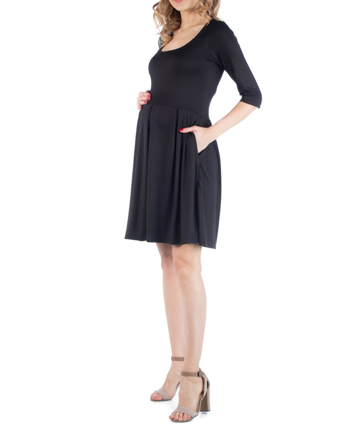 Женское платье 24seven Comfort Apparel Fit and Flare Scoop Neck Maternity, цвет: Чёрный — фото 2