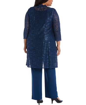 R & M Richards 3-Pc. Plus Size Sequined Lace Pantsuit & Shell - Macy's