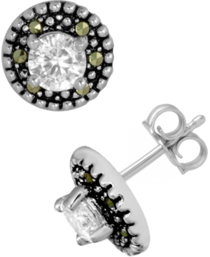 image of Swarovski Marcasite & Cubic Zirconia Stud Earrings in Fine Silver-Plate