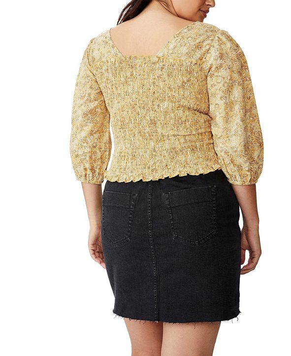 COTTON ON Curve Puff Sleeve Shirred Top & Reviews Tops Plus Sizes