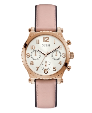 image of Guess Women-s Rose Gold-Tone Genuine Leather Multifunction Watch 38mm