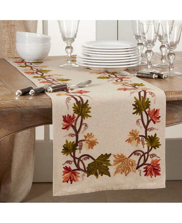 Saro Lifestyle Embroidered Fall Leaf Runner - Macy's