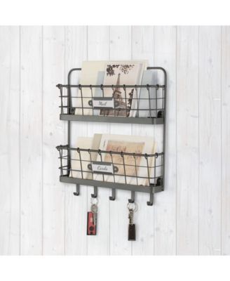 Vintage-like Living Wall Mount 2-Tier Letter Holder Key Rack