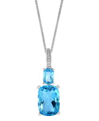 LALI Jewels - Swiss Blue Topaz (9-1/10 ct. t.w.) & Diamond (1/20 ct. t.w.) 18" Pendant Necklace in 14k White Gold