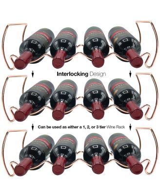 3-Tier Stackable Copper Wine Rack - Perfect for Bar, Wine Cellar, Basement, Cabinet, Pantry, etc (Hold 12 Bottles)