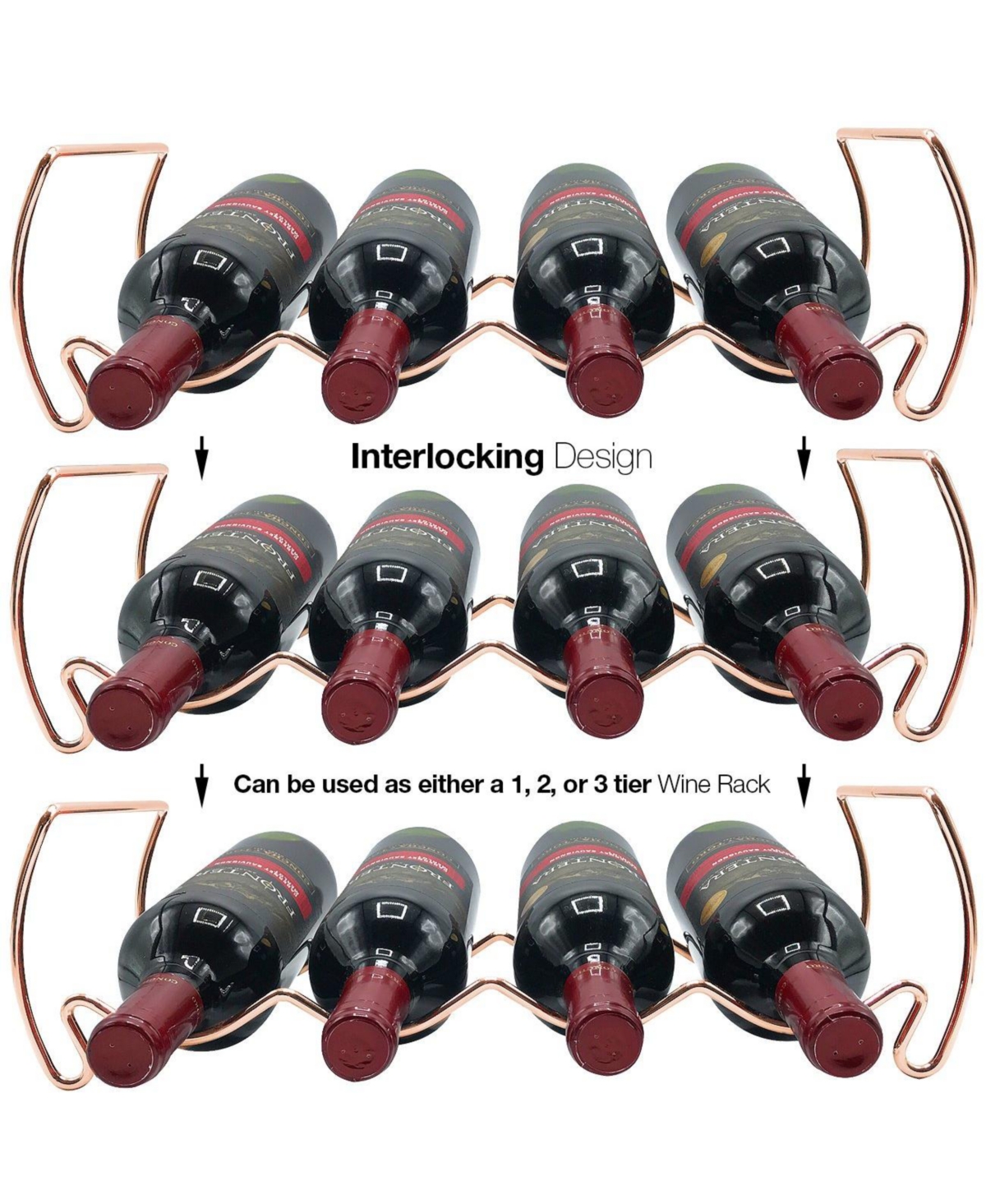 Sorbus 3-Tier Stackable Copper Wine Rack - Perfect for Bar, Wine Cellar, Basement, Cabinet, Pantry, etc (Hold 12 Bottles)