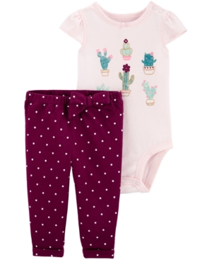 Carter's Baby Girls 2-Pc Cotton Cactus Bodysuit & Dot-Print Pants Set