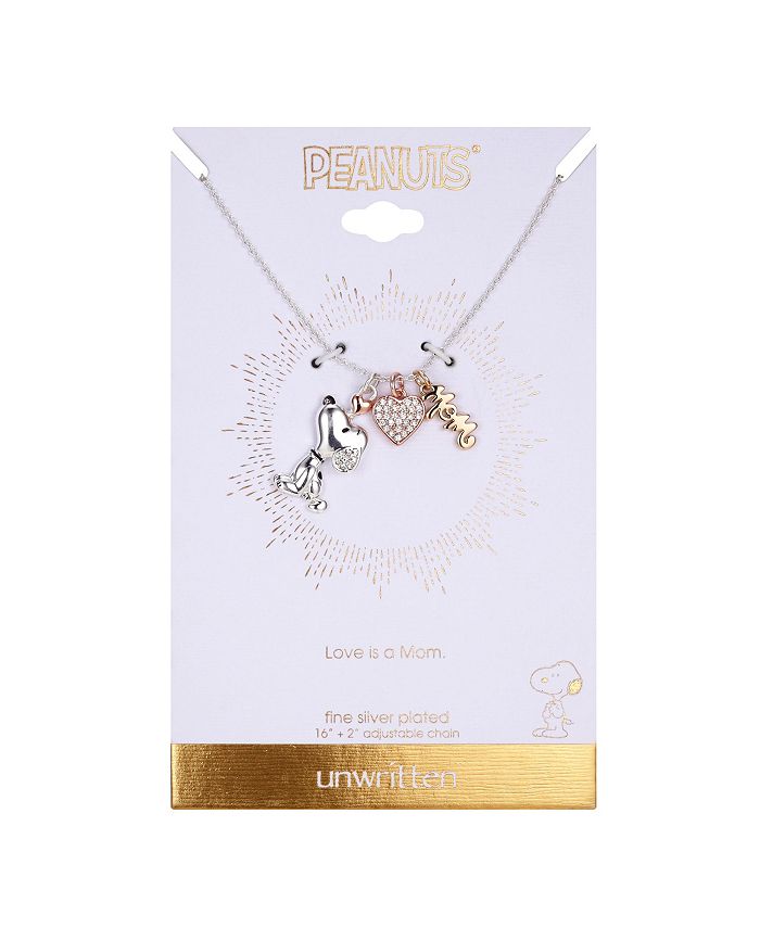 Peanuts - Gold Flash Plated "Mom" Snoopy and Cubic Zirconia Heart Necklace, 16"+2" Extender