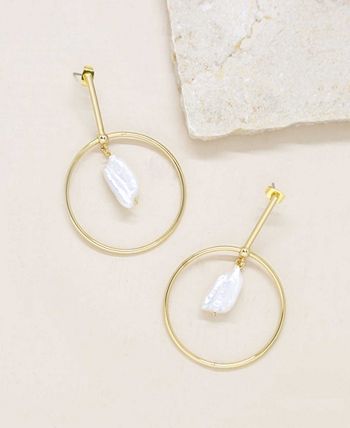 ETTIKA Modern Gold - Tone and Freshwater Pearl Drop Hoop Earrings - Macy's