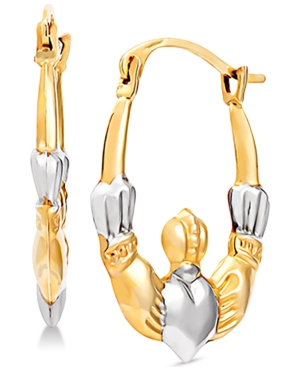 image of Two-Tone Claddagh Hoop Earrings in 14k Gold & White Rhodium-Plate