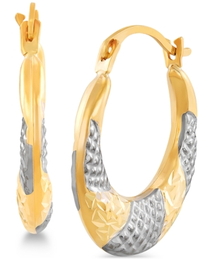 image of Two-Tone Textured Hoop Earrings in 14k Gold & White Rhodium-Plate