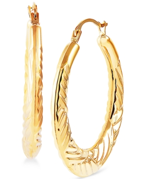 image of Small Textured Hoop Earrings in 14k Gold, 1