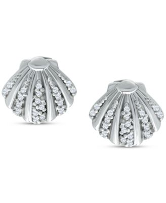 Cubic Zirconia Clam Shell Stud Earrings in Sterling Silver, Created for Macy's