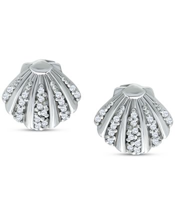 Giani Bernini - Cubic Zirconia Clam Shell Stud Earrings in Sterling Silver