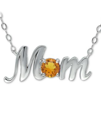 Crystal Birth Month "Mom" Pendant Necklace  in Sterling Silver, 16" + 2" extender