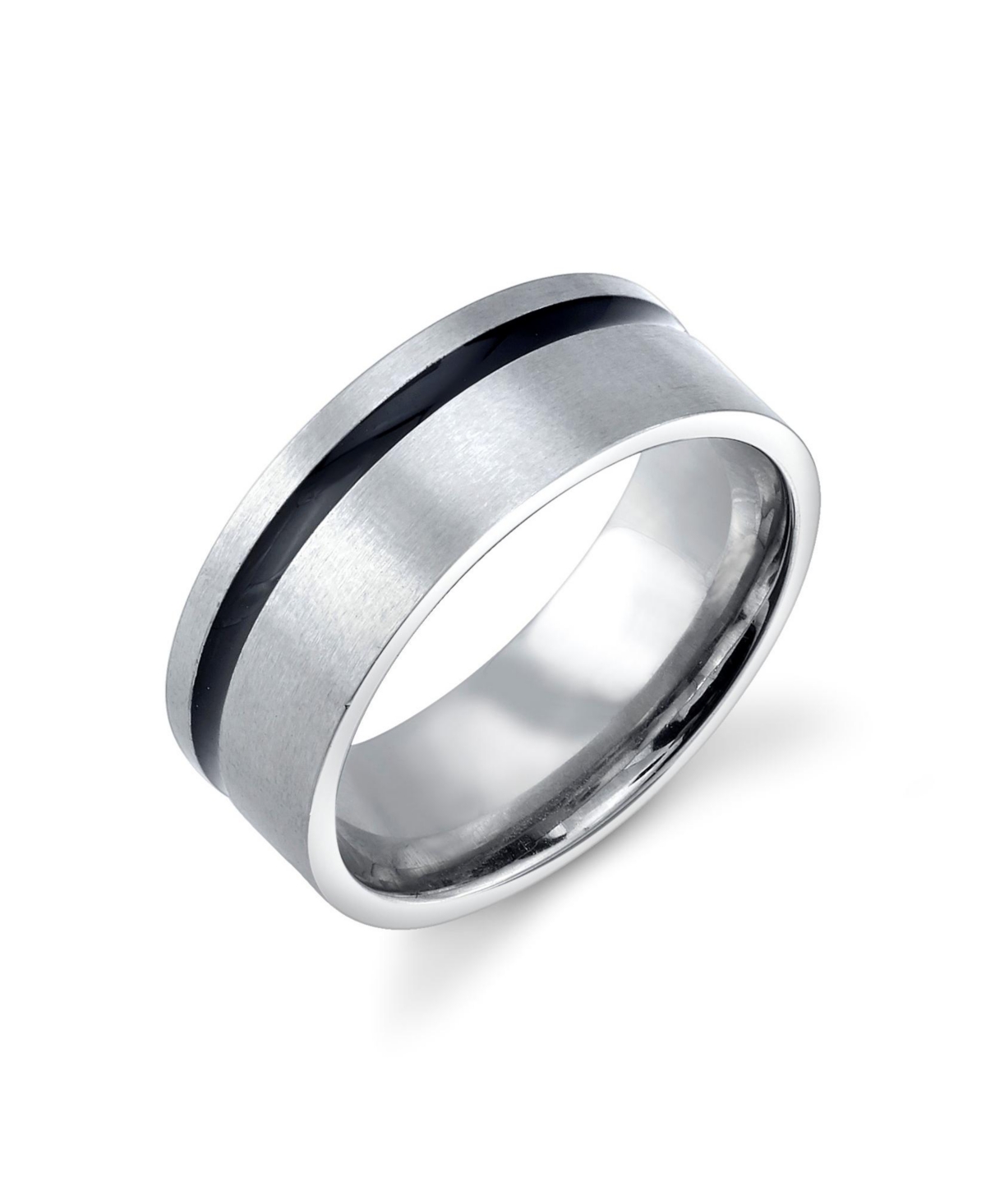 He Rocks Stainless Steel Ring Featuring Black Line Design