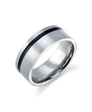 image of He Rocks Stainless Steel Ring Featuring Black Line Design