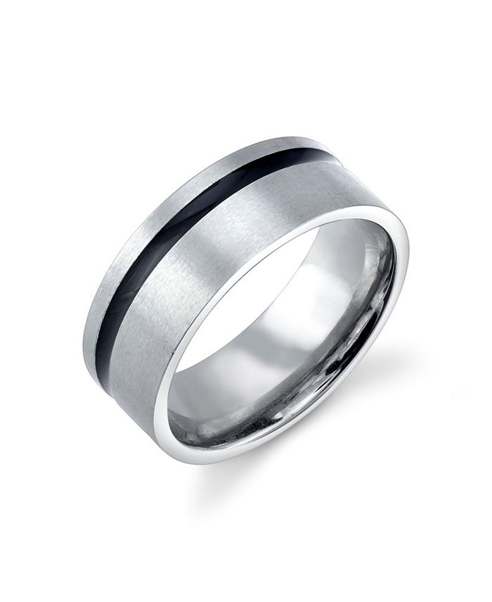He Rocks Stainless Steel Ring Featuring Black Line Design - Macy's