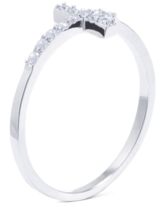 Pav&eacute; Crystal Thin Cross Ring in Sterling Silver
