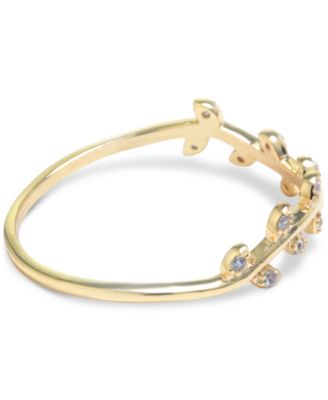 Pav&eacute; Leaf Accent Ring in 14k Gold-Plated Sterling Silver