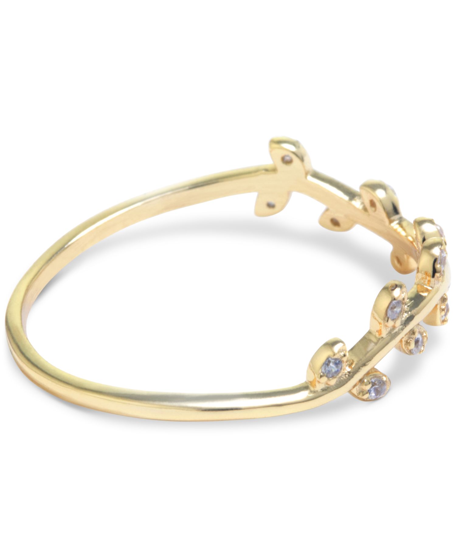 Pav&eacute; Leaf Accent Ring in 14k Gold-Plated Sterling Silver