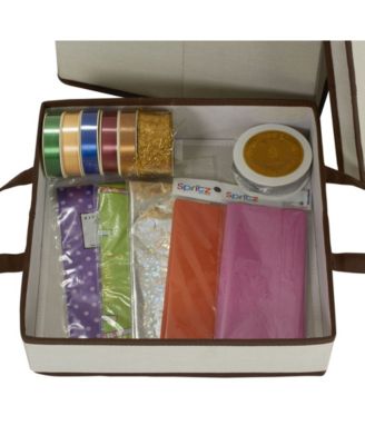 Tall Wrapping Paper Organizer Storage Box with Lift-Out Ribbon Tray