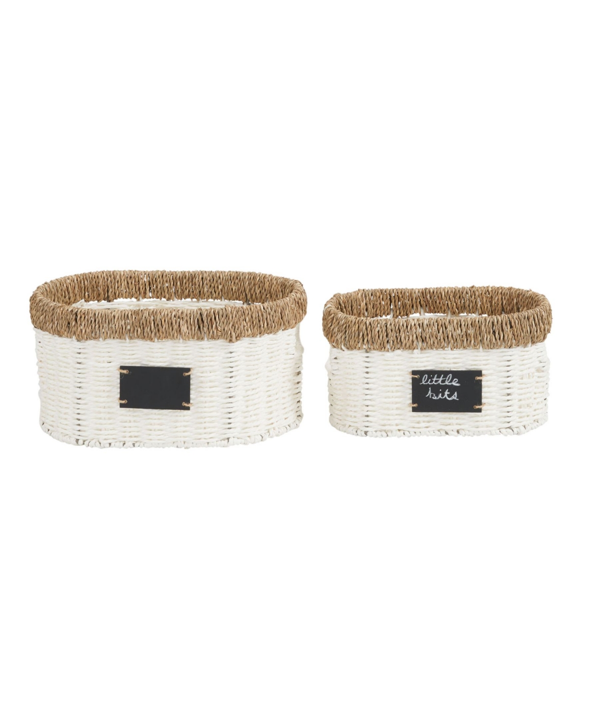 Household Essentials Paper Rope And Sea Grass Oval Basket, Set Of 2 In White Paper Rope,natural Seagrass Trim
