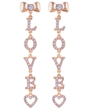image of Guess Gold-Tone Crystal Bow & Heart Love Linear Drop Earrings