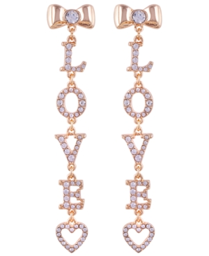 image of Guess Gold-Tone Crystal Bow & Heart Love Linear Drop Earrings