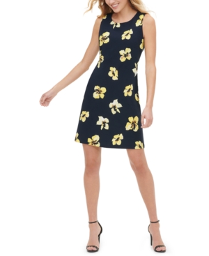 Tommy Hilfiger Petite Floral-print Sheath Dress In Navy Blue/khaki