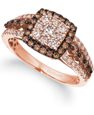 image of Le Vian Chocolate Diamonds (1/2 ct. t.w.) & Nude Diamonds (1/2 ct. t.w.) Square Halo Cluster Ring in 14k Rose Gold