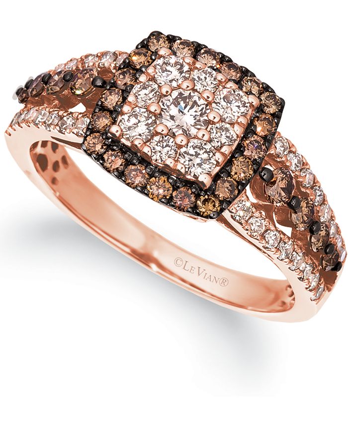 Le Vian Chocolate Diamonds (1/2 ct. .) & Nude Diamonds (1/2 ct. .)  Square Halo Cluster Ring in 14k Rose Gold & Reviews - Rings - Jewelry &  Watches - Macy's