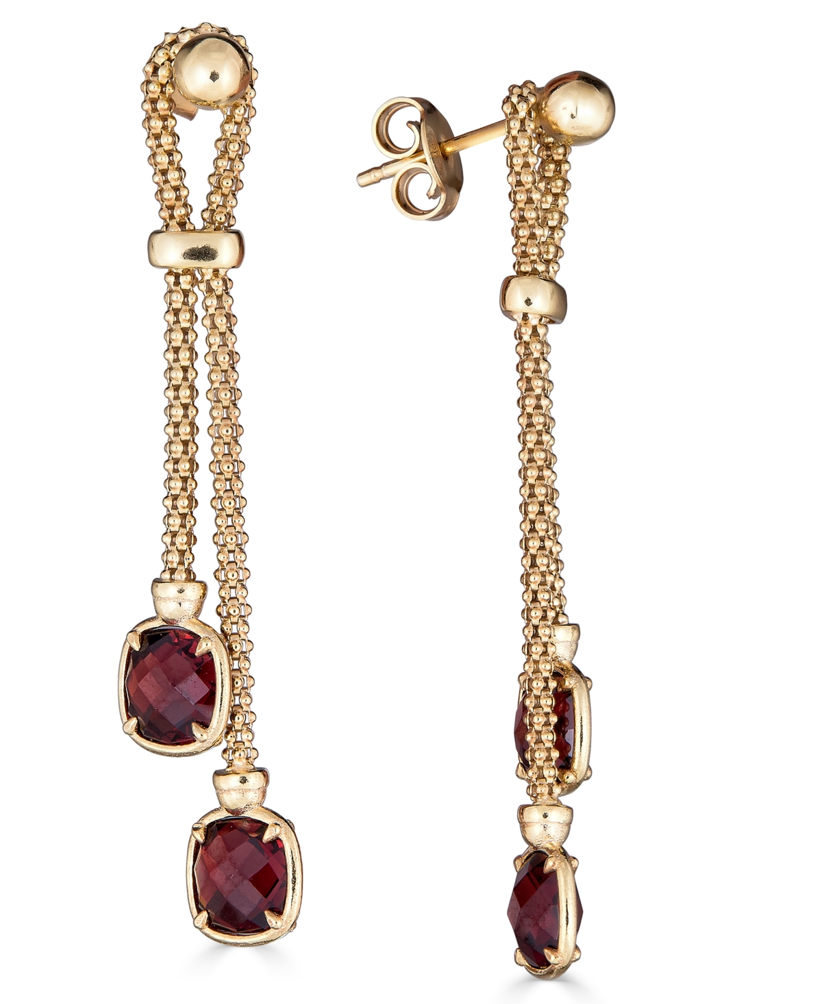 Lab Grown Lapis Lazuli Double Chain Drop Earrings in 14k Gold-Plated Sterling Silver (Also in Turquoise, Citrine, Amethyst,& Onyx) - Garnet