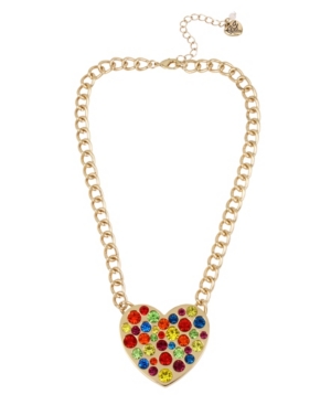 image of Betsey Johnson Rainbow Stone Heart Pendant Necklace in Gold-tone Metal, 16