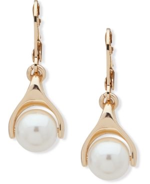 image of Anne Klein Gold-Tone Imitation Pearl Drop Earrings