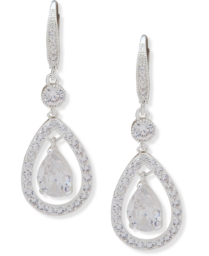 image of Anne Klein Silver-Tone Crystal Orbital Drop Earrings