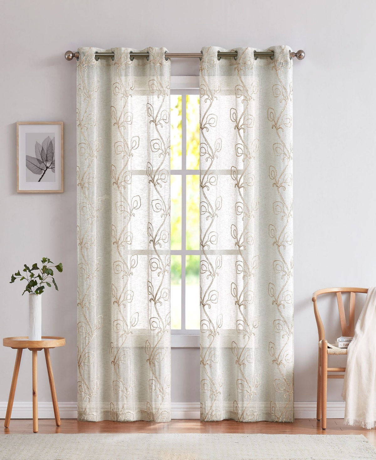 Stella Linen Look 76" W x 84" L Grommet Window Panel Set - Linen