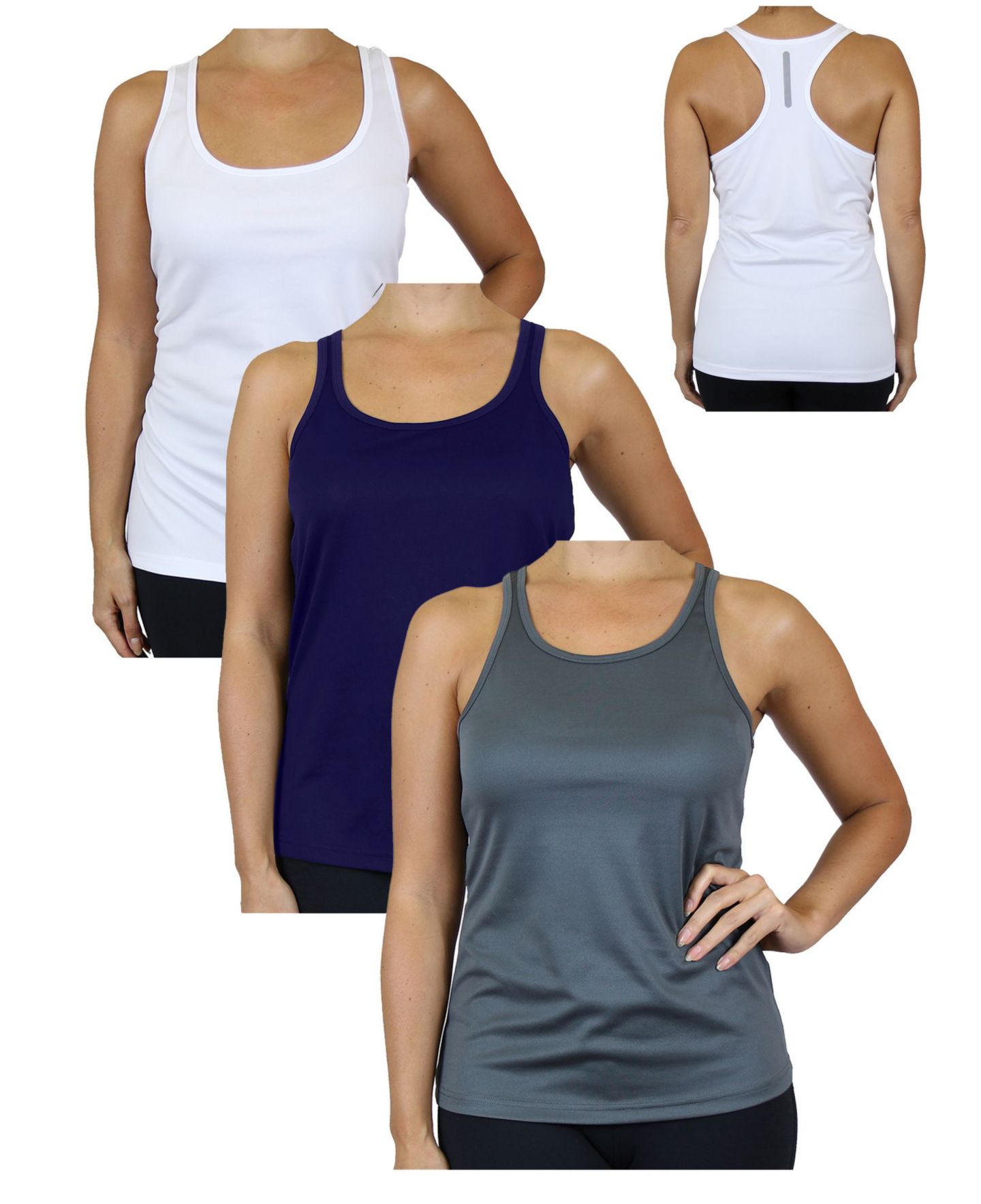 Женские топы Galaxy By Harvic Moisture Wicking Racerback, Pack of 3, цвет: Чёрный тёмно-синий угольный — фото 5