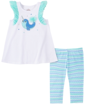 Kids Headquarters Baby Girls 2-Pc Narwhale Tunic & Striped Leggings Set