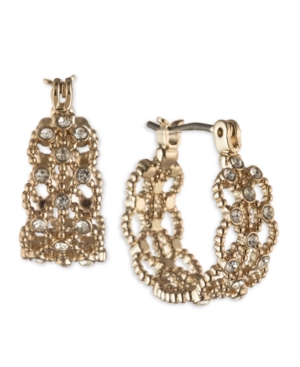 image of Marchesa Gold-Tone Small Pave Lace Hoop Earrings, 0.62