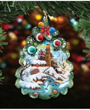 Designocracy Light House Tree Wooden Christmas Ornament Set Of 2 In Multi
