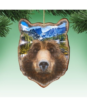 Designocracy Bear Face Wooden Ornaments Set Of 2 In Multi