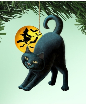 Designocracy Spooky Night Black Cat 3 Wooden Ornaments Set Of 2 In Multi