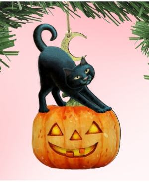 Designocracy Spooky Halloween Cat Wooden Ornaments Set of 2