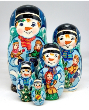 G.debrekht Mr. Snowman 5 Piece Russian Matryoshka Nested Doll Set In Multi