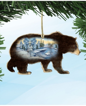Designocracy Winter Scenic Black Bear Wooden Christmas Ornament Set Of 2 In Multi