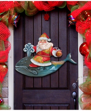 Designocracy Whale Coastal Santa Christmas Door Hanger In Multi