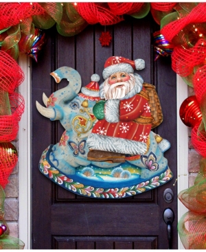 Designocracy Santa On Elephant Wall Decor Christmas Door Hanger In Multi