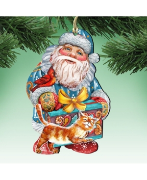 Designocracy Kitty Santa Wooden Christmas Ornament Set of 2