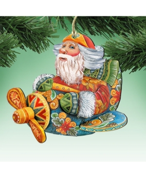 Designocracy Aviator Santa Wooden Christmas Ornament Set of 2